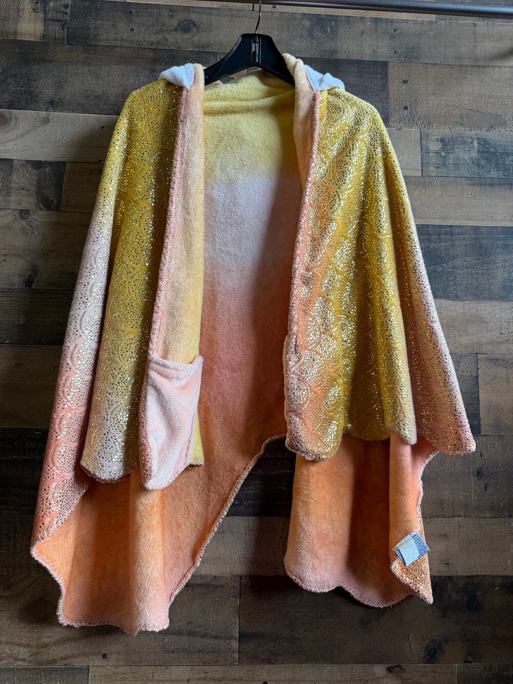 Cloud Castle Unicorn Hooded Blanket Wrap - Gold Shimmer Fleece Cape-Pocket Cape